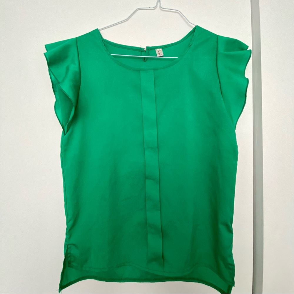 Emrald Green Flutter Sleeve Blouse